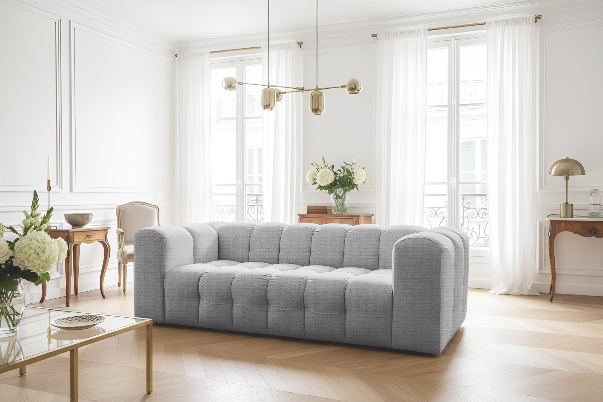 BALOO 3-Sitzer Sofa, Modernes Design & luxuriöser Komfort für dein Wohnzimmer - Hellgrau, Stoff Moly 70